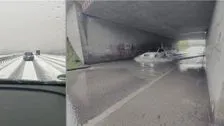Hagel op de A7 - Overstroomde onderdoorgang in Sonthofen