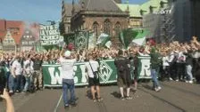 Werder Bremen fans celebrate in the city ahead of the 34th matchday in the 2nd Bundesliga