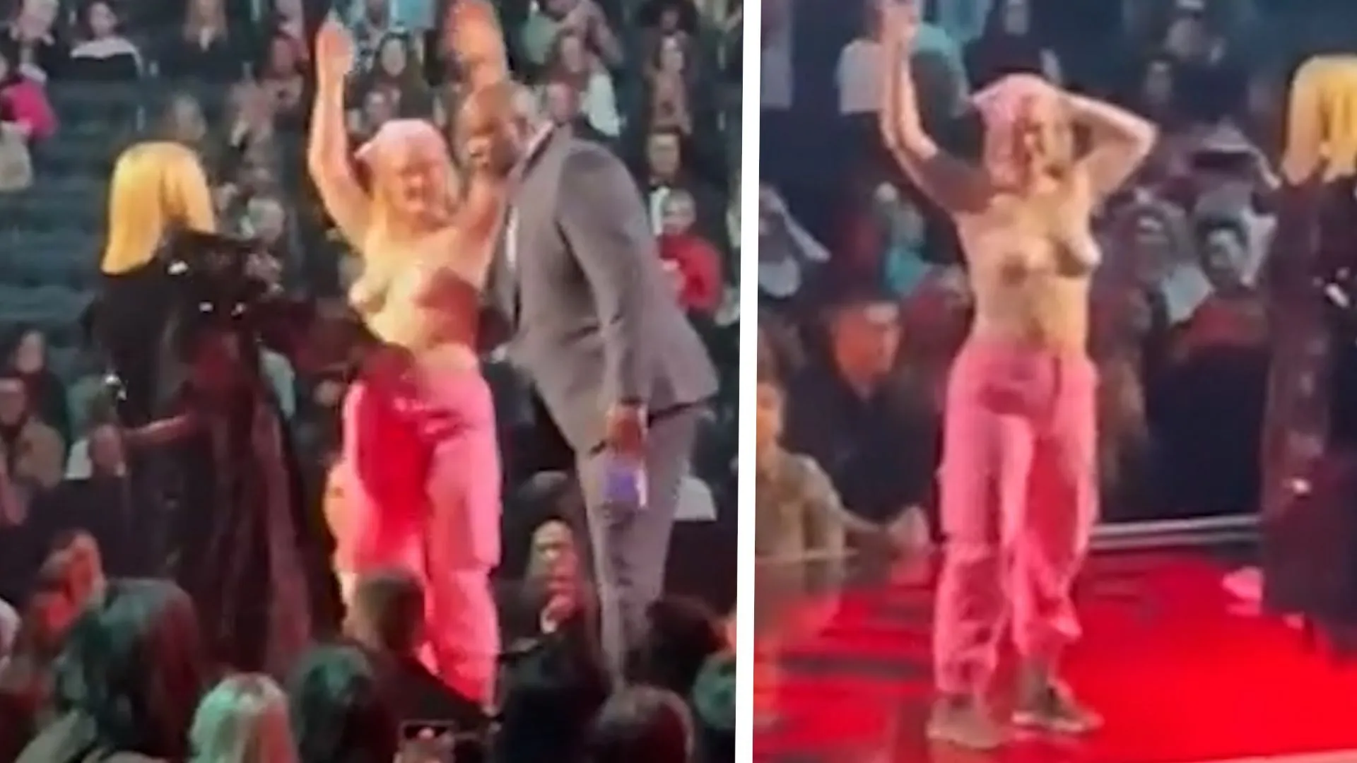 Nude protest at awards ceremony: Nude activist disrupts Avril Lavigne speech