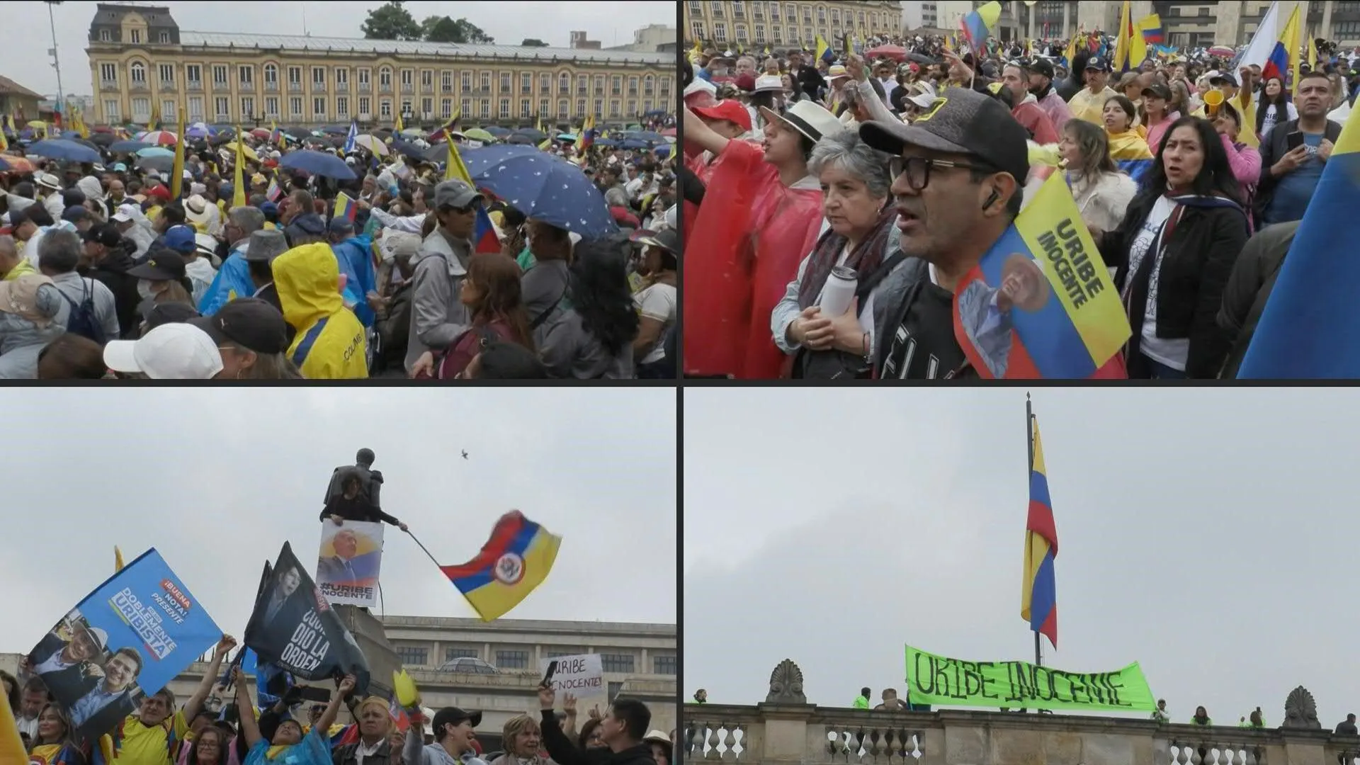 Protesters gather in Bolivar Square in support of Colombian ex-president Uribe