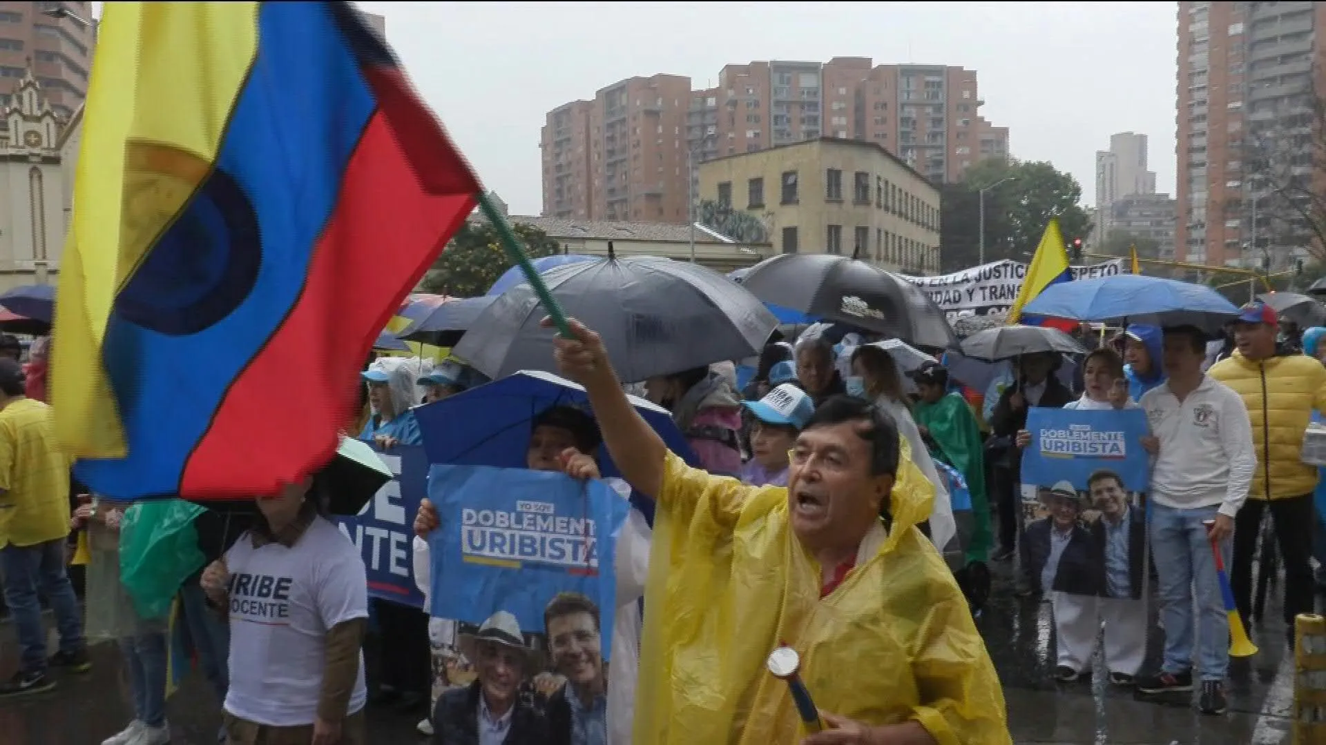 Supporters of Colombian ex-president Uribe march following sentence