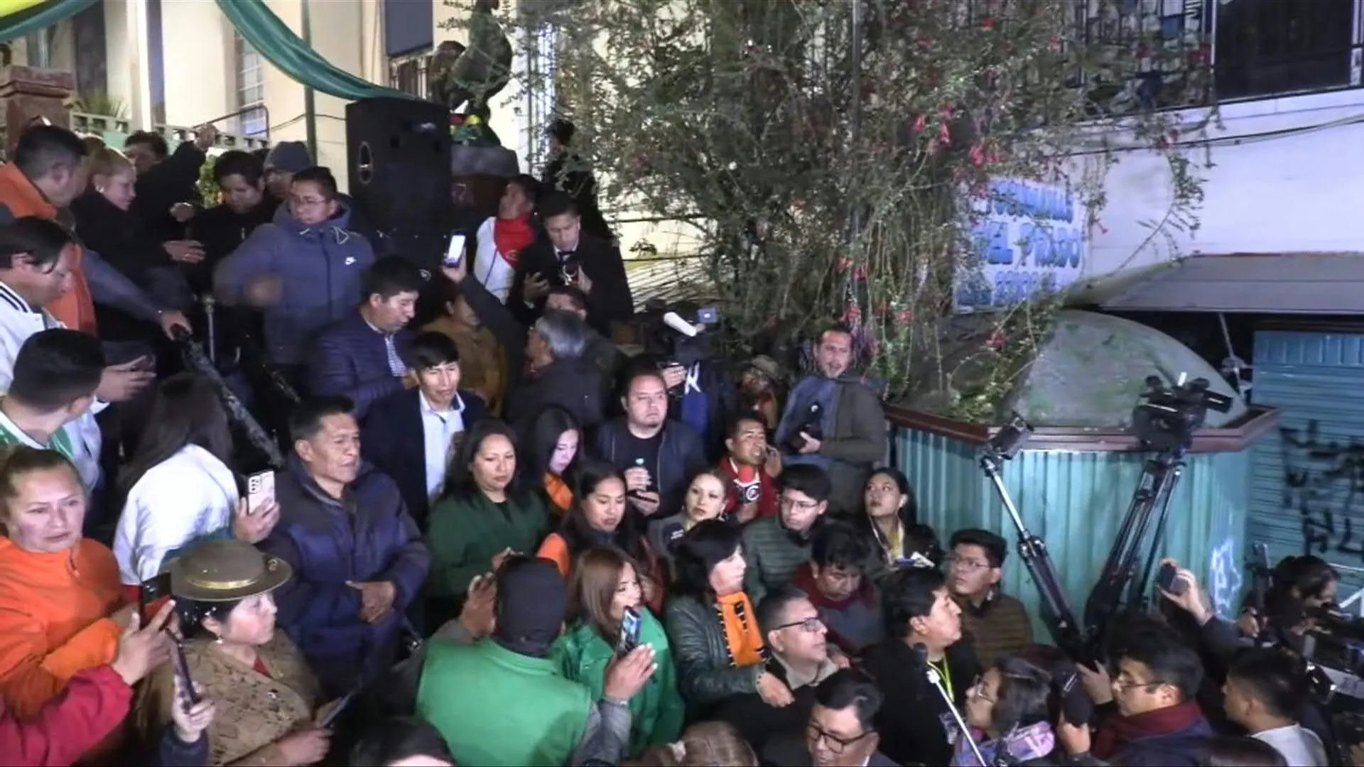 Supporters of Rodrigo Paz gather after preliminary results in Bolivia's general election