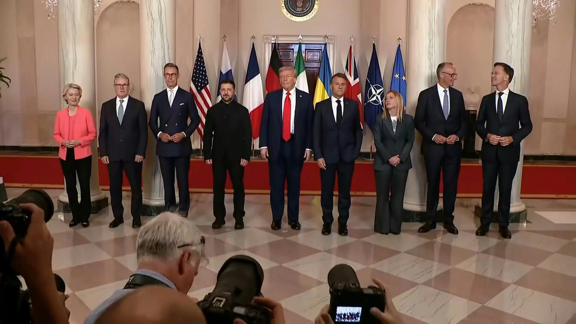 Trump and Zelensky pose for White House group photo with European leaders