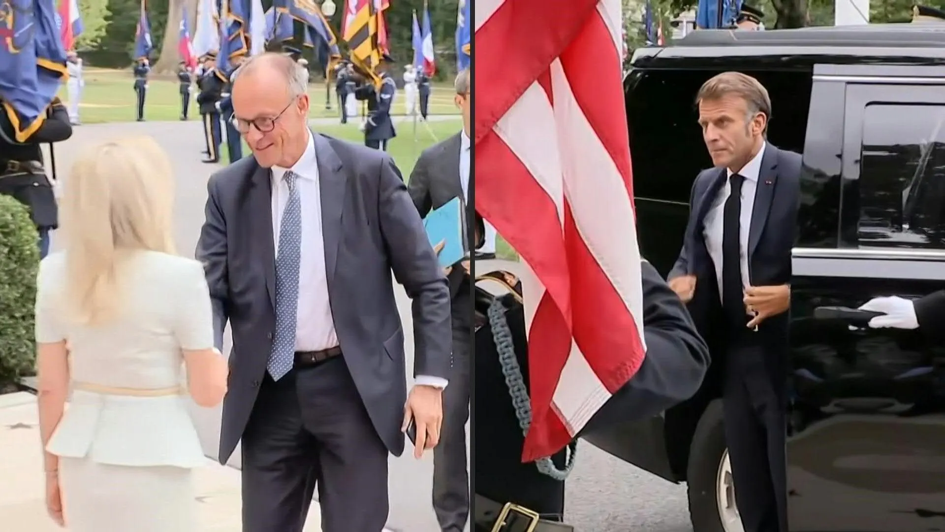 Aankomst van Duitsland's Merz en Frankrijk's Macron bij het Witte Huis voorafgaand aan gesprekken met Trump