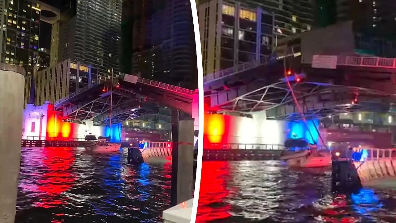 Erro de ponte! Veleiro quebra mastro após colidir com ponte levadiça em Miami