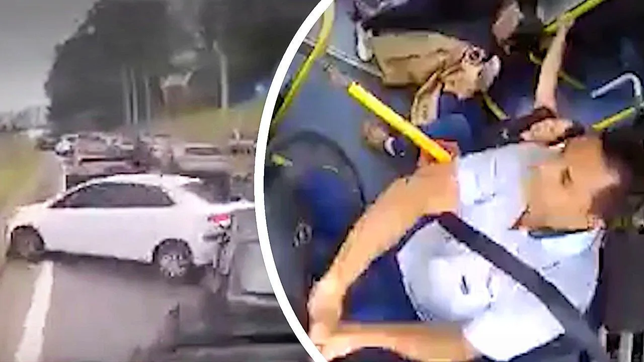 Packed bus brake failure causes motorway crash in Brazil