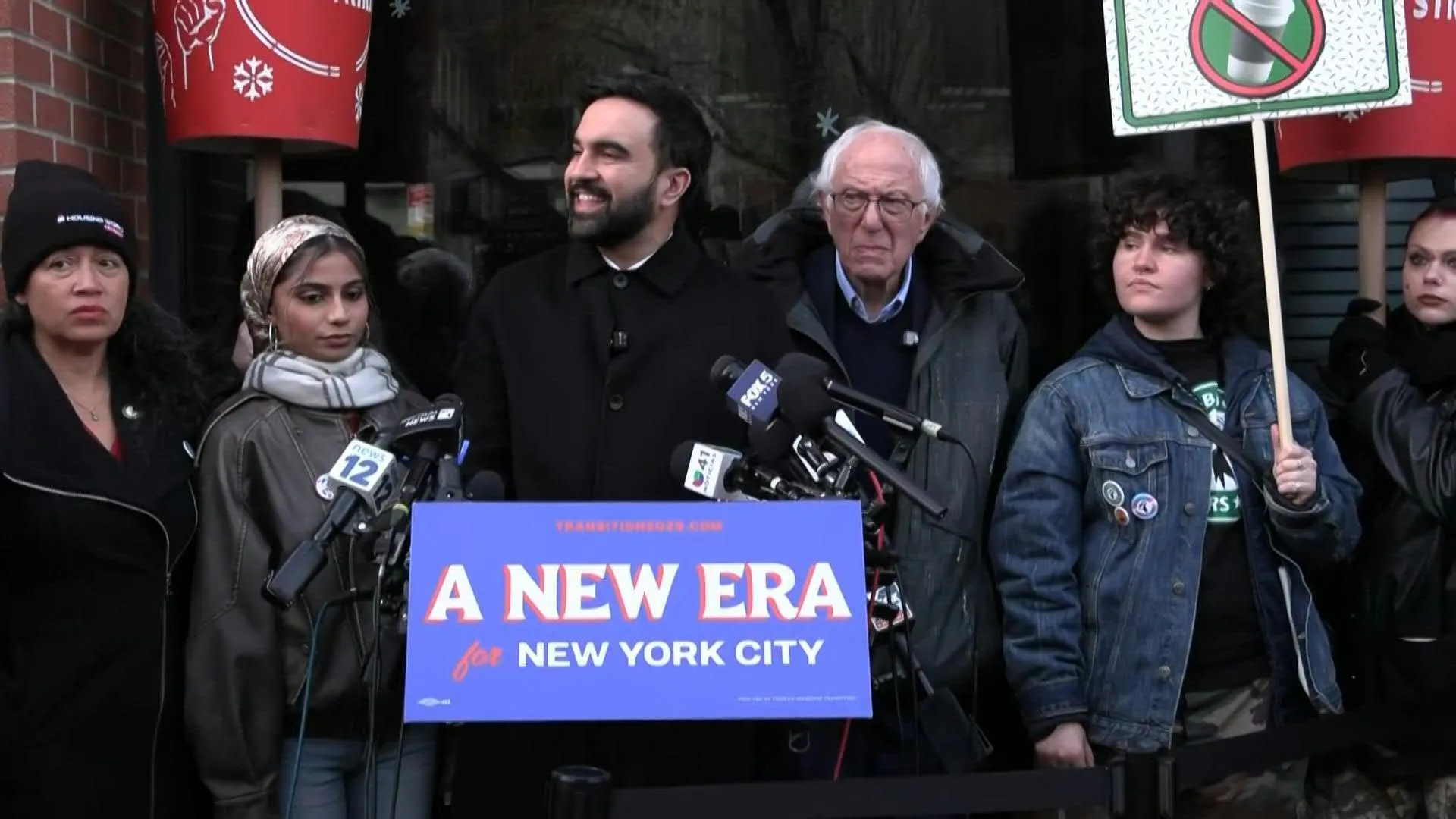 New York Mayor-elect Mamdani, Bernie Sanders join Starbucks picket line