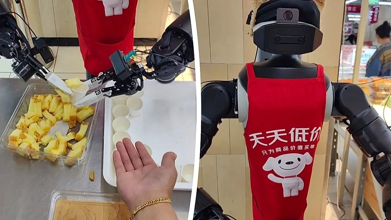 Griff daneben: Roboter mit Schürze serviert Essen in China