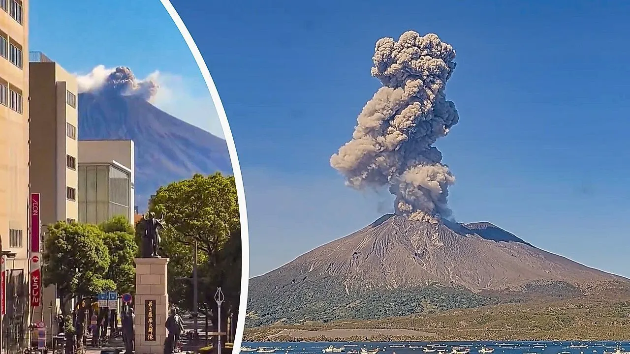 Japan's Sakurajima volcano blasts ash 7,200 feet into the sky